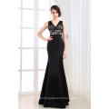 ED002 Satin Floor length Elegant Black formal dress for wedding party Sleeveless V-neck vestidos de fiesta evening dress